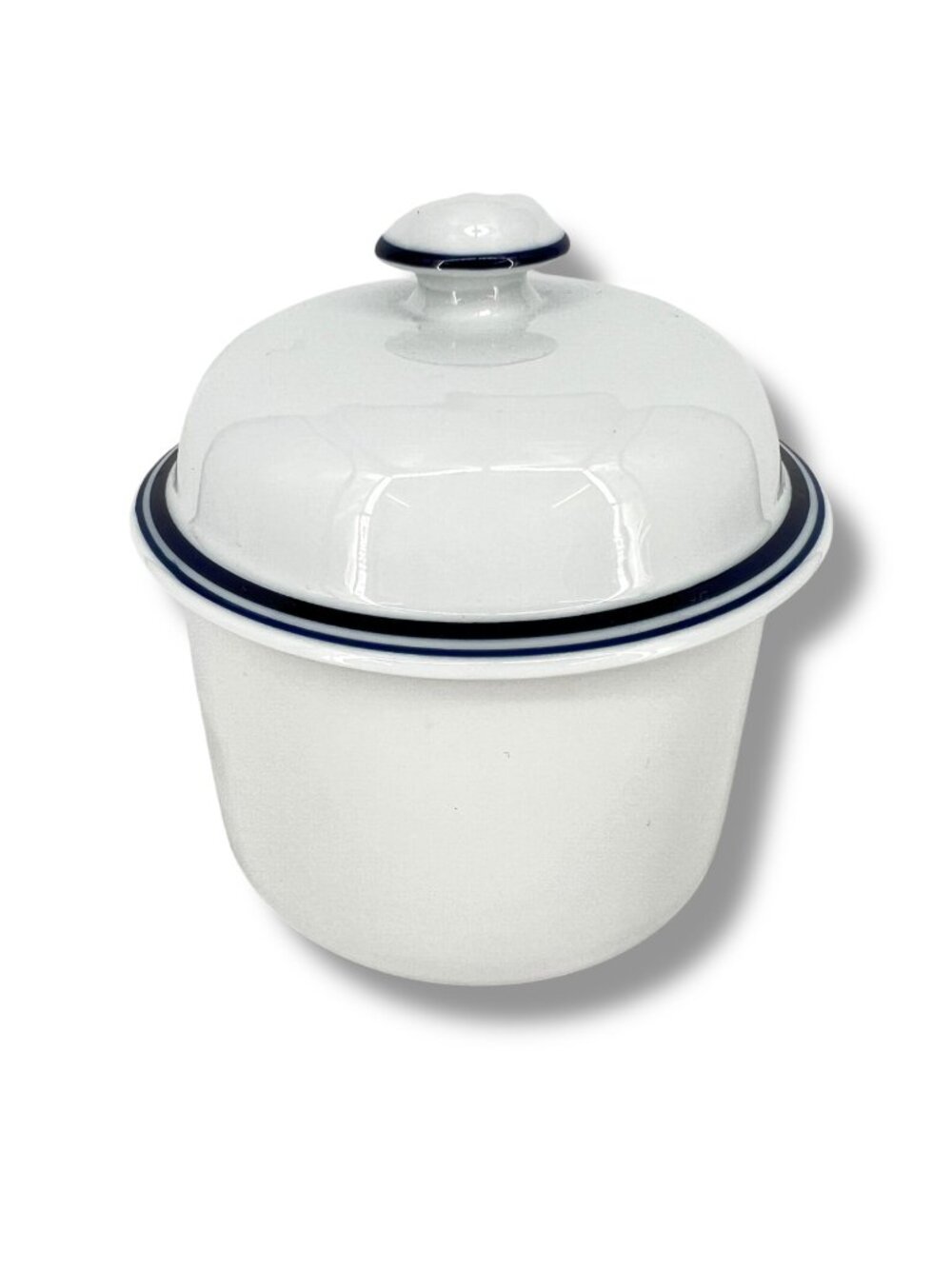 Dansk Bistro Christianshavn Blue Band Covered Bowl 4.25" x 4.5" White Porcelain